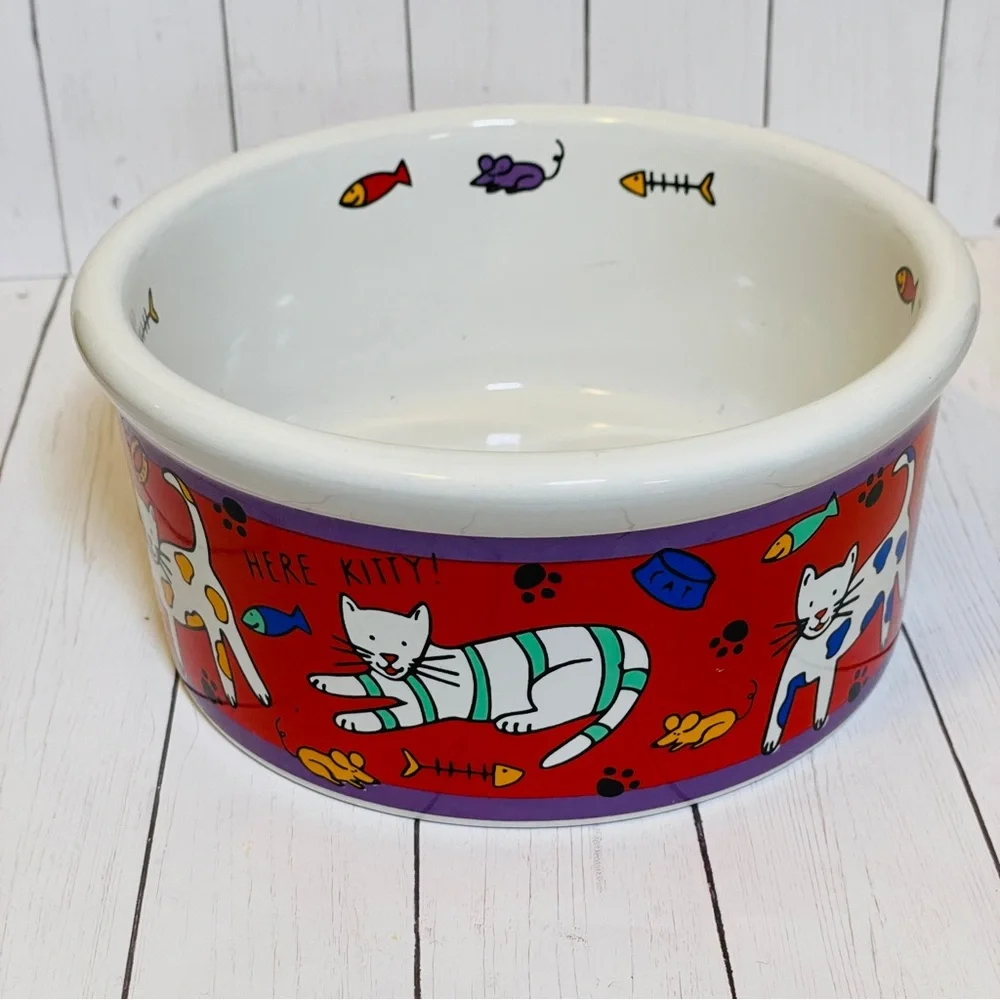 Large Cat Bowl Stoneware Signature by Riviera Van Beers